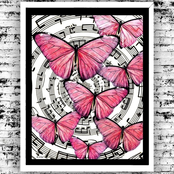 Pink Butterfly Music Kaleidoscope Art Print - Picture 1 of 5